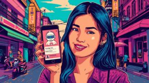 Filipino single interacting with an AI dating assistant on a smartphone.