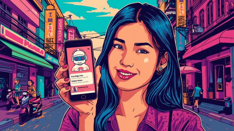 Filipino single interacting with an AI dating assistant on a smartphone.